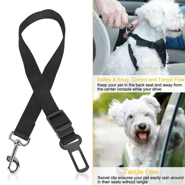 2Pcs Adjustable Pet Seat Belt Harness – Dog & Cat Safety Leash for Car Travel, Universal Fit with Swivel Clip