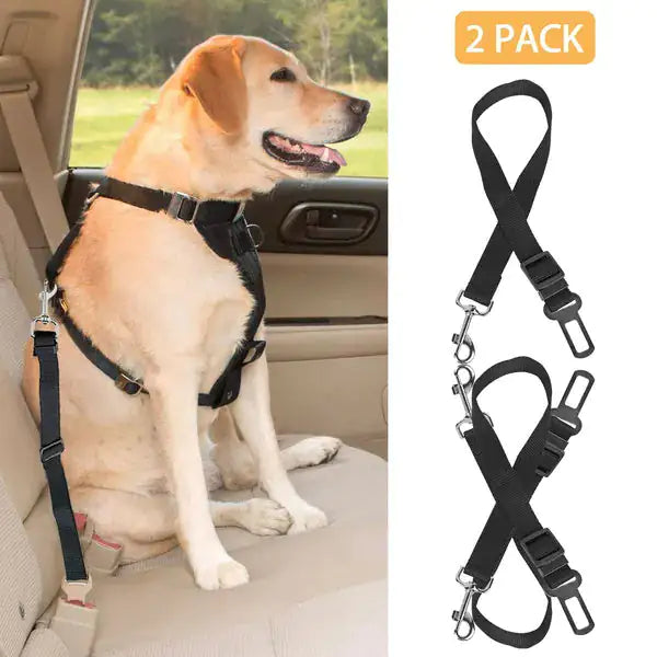 2Pcs Adjustable Pet Seat Belt Harness – Dog & Cat Safety Leash for Car Travel, Universal Fit with Swivel Clip