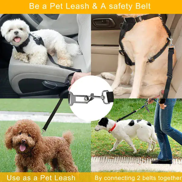 2Pcs Adjustable Pet Seat Belt Harness – Dog & Cat Safety Leash for Car Travel, Universal Fit with Swivel Clip